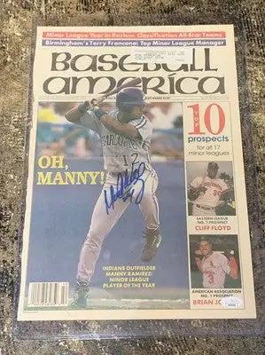 Signed Baseball America magazine featuring Manny Ramirez with JSA auto in Indians minor league