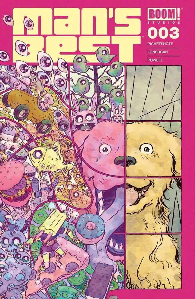 Comic book cover showcasing colorful monsters and a dog for Mans Best #3 Unlockable Lonergan