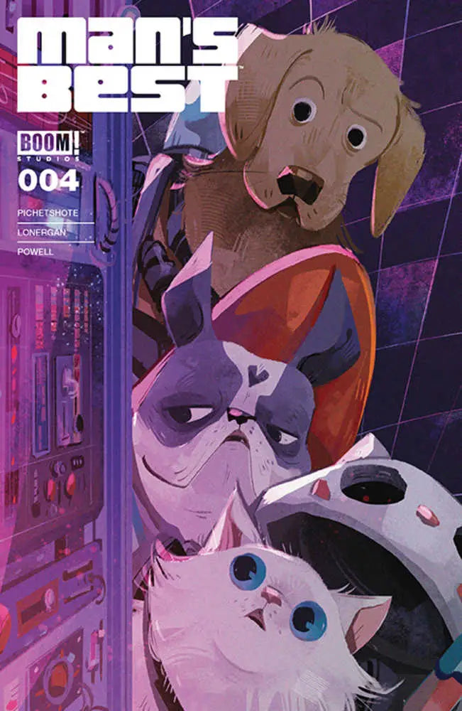 Comic book cover for Mans Best #4 features pets and connects with trading cards theme