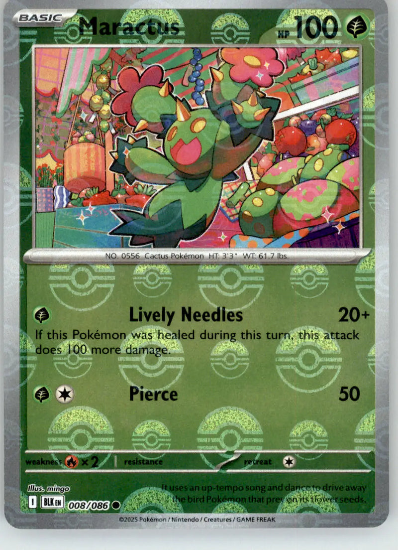 Maractus - Poke Ball Pattern - Black Bolt - 008/086 - Holo NM Pokemon