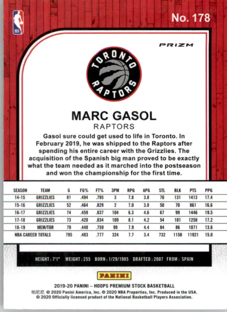 Marc Gasol - 2019-20 Hoops - #178 - Purple Basketball - Basketball Card Single
