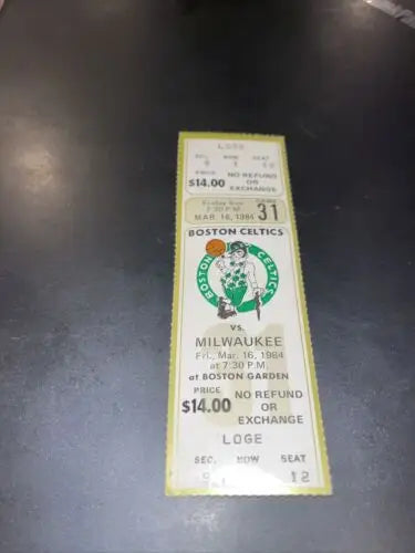 Vintage Boston Celtics game ticket stub March 16 1984 vs Bucks with box score stats