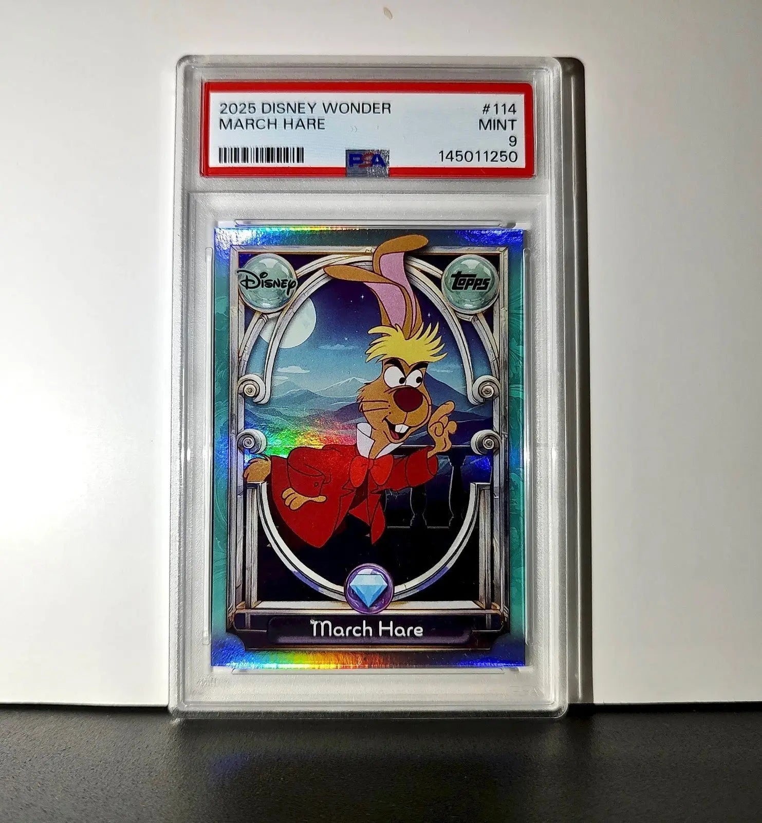March Hare 2025 Topps Disney Wonder #114 Diamond Card Alice in Wonderland PSA 9