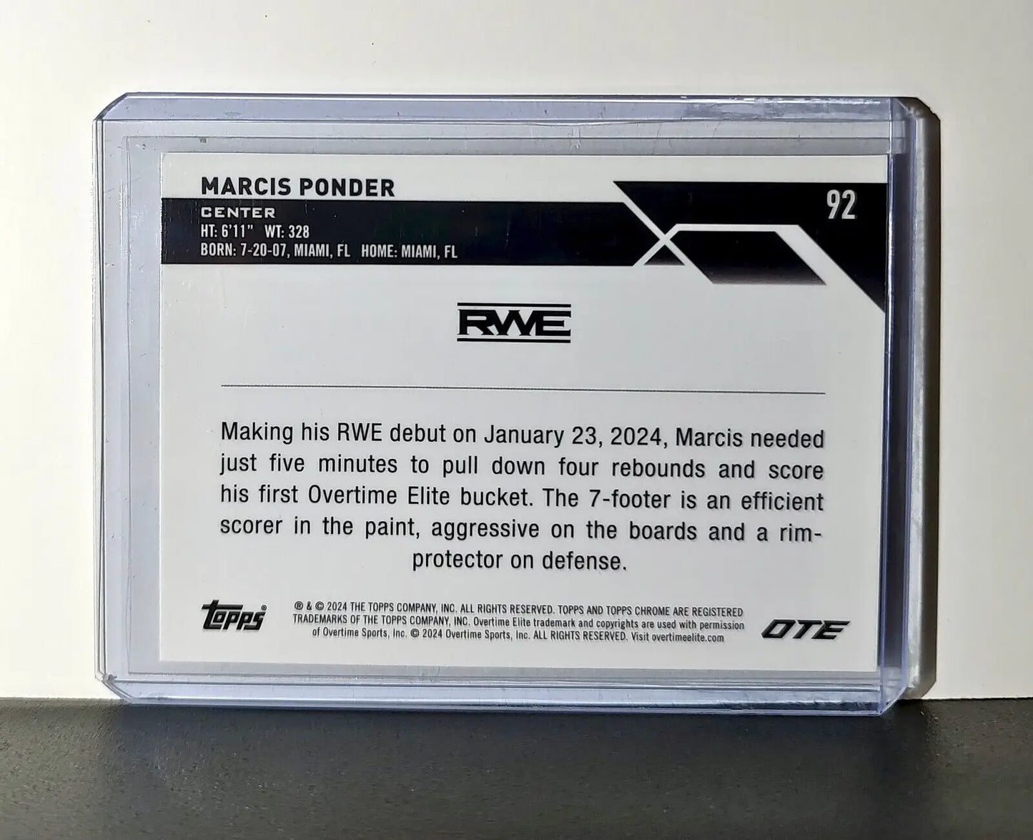 Marcis Ponder Rookie Card 2023-24 Topps Chrome Overtime #92 RWE