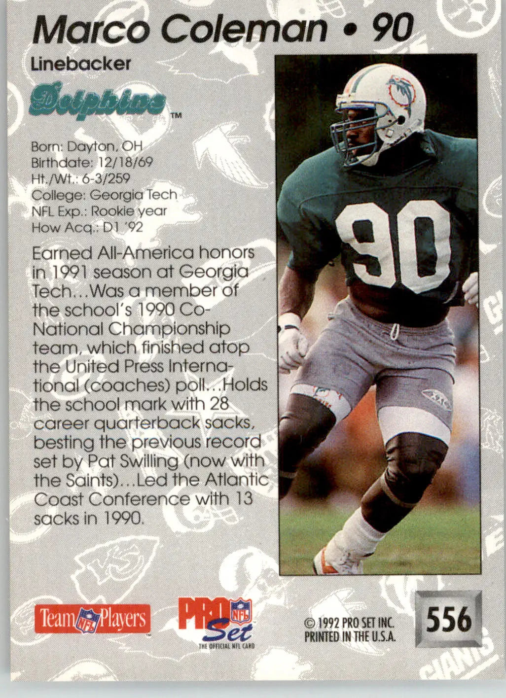 Marco Coleman - 1992 Pro Set - #556 - RC Football - Football Card Single