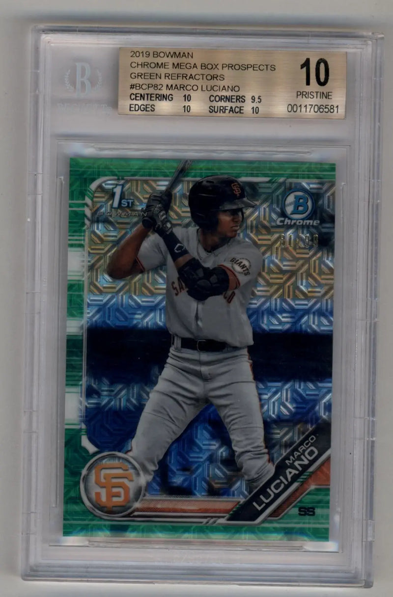 Marco Luciano 2019 Bowman Chrome Mega Box Prospects Green Refractor 81/99 BGS 10 Pristine - Baseball Card Single