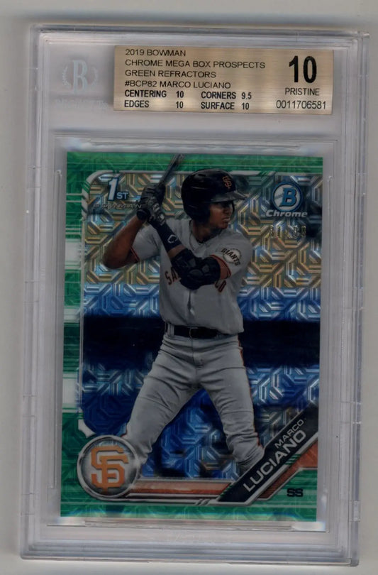Marco Luciano 2019 Bowman Chrome Mega Box Prospects Green Refractor 81/99 BGS 10 Pristine - Baseball Card Single