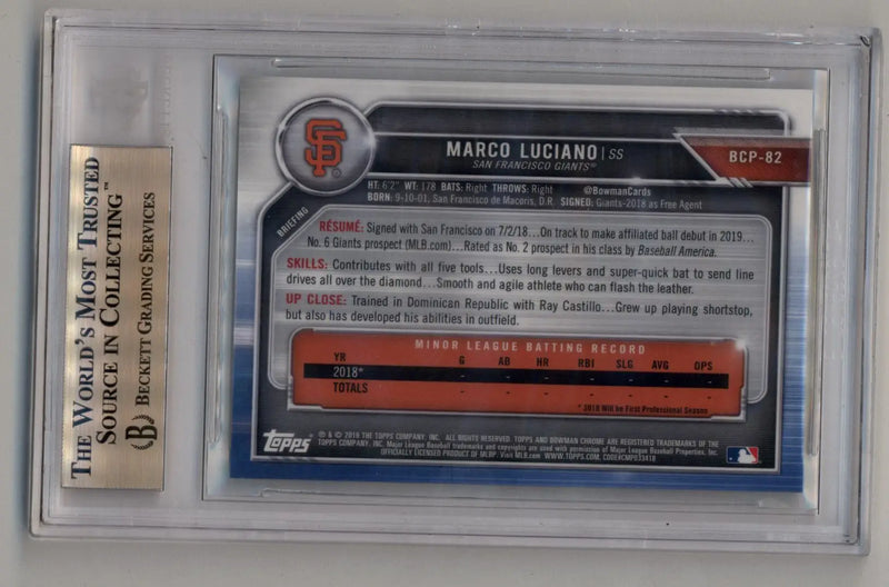 Marco Luciano 2019 Bowman Chrome Mega Box Prospects Green Refractor 81/99 BGS 10 Pristine - Baseball Card Single