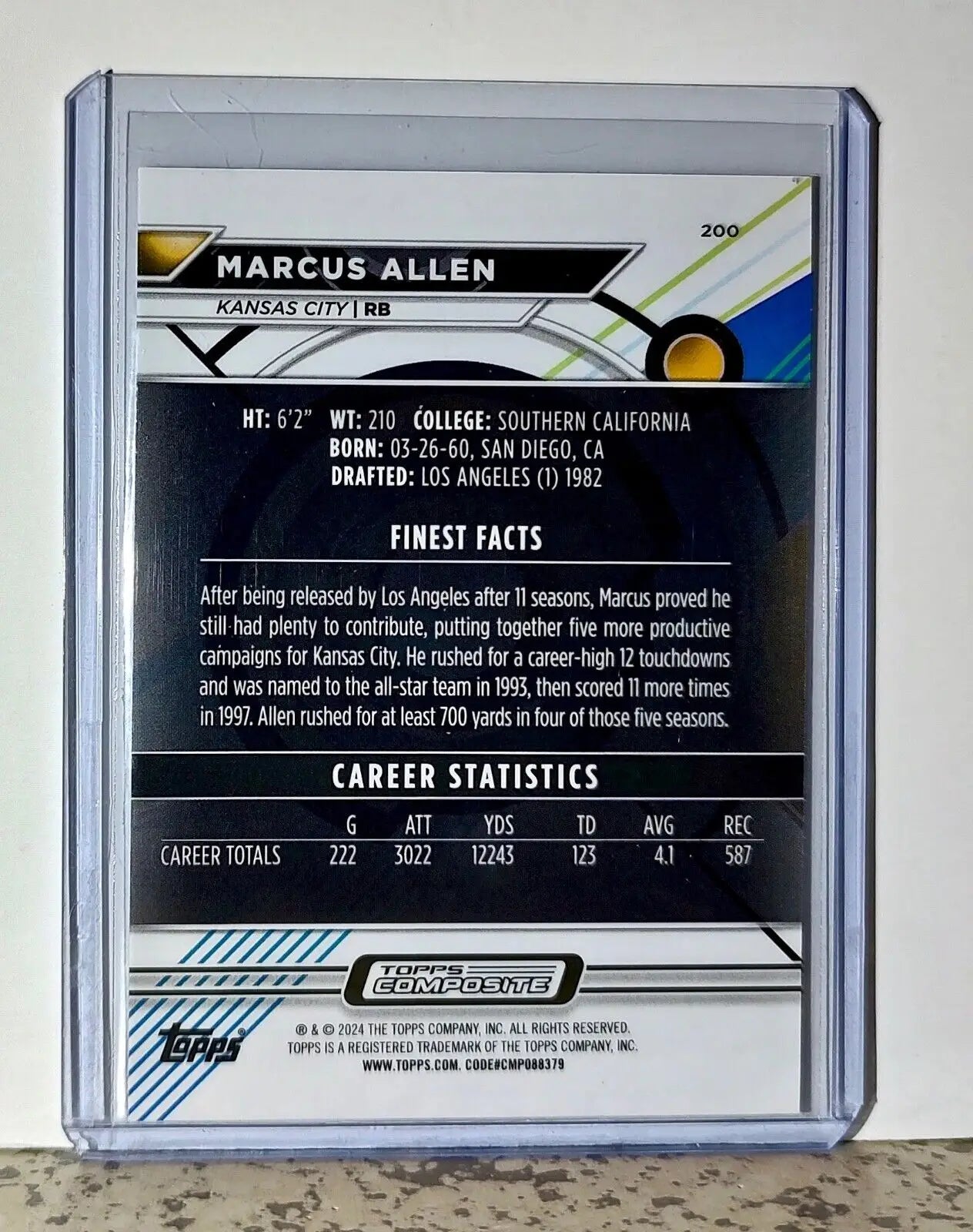 Marcus Allen 2023 Topps Finest NFL #200 Football Card Kansas City Chiefs - Football Card Single