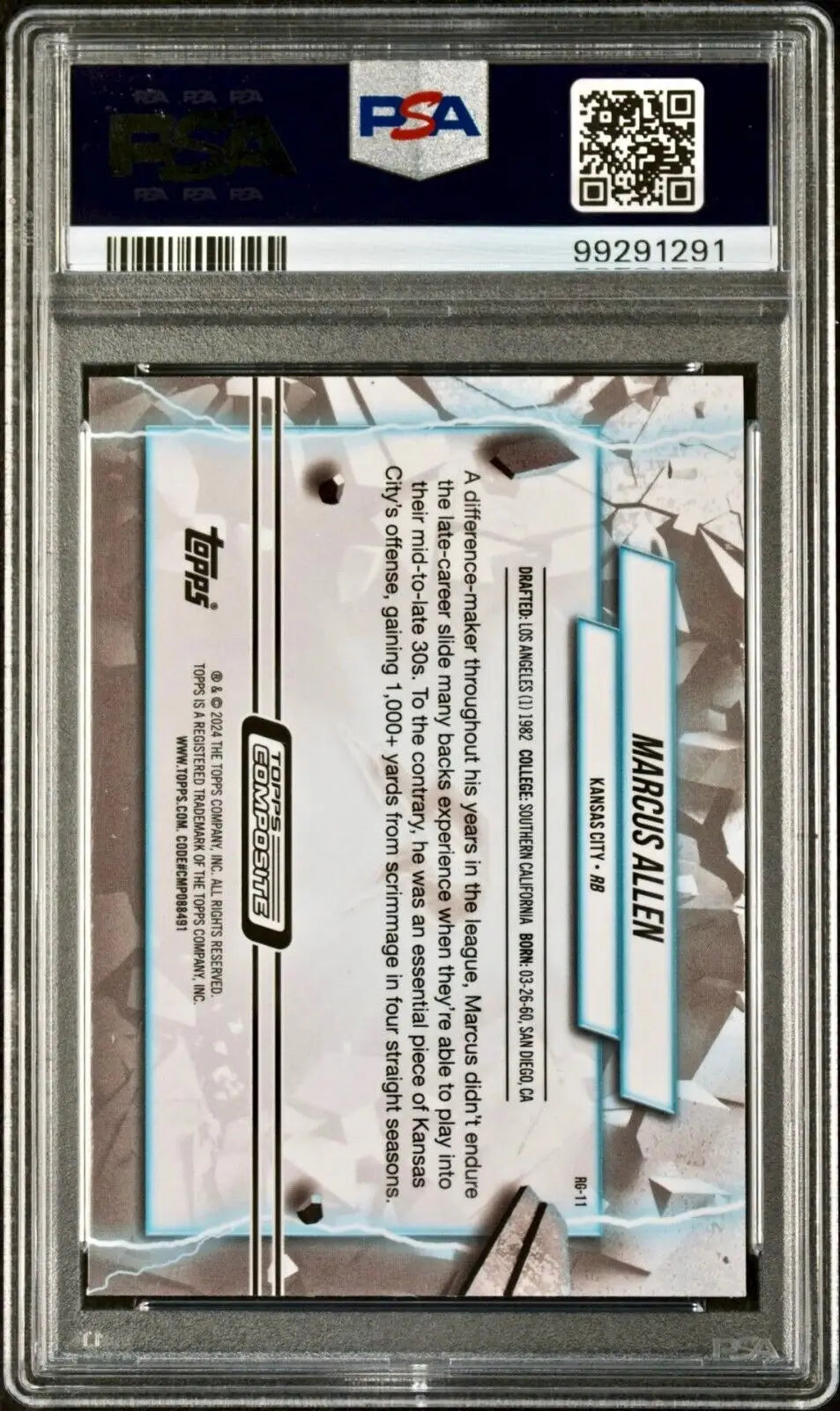 Marcus Allen 2023 Topps Resurgence Grounded #RG-11 Green Refractor 43/99 PSA 10 - Other