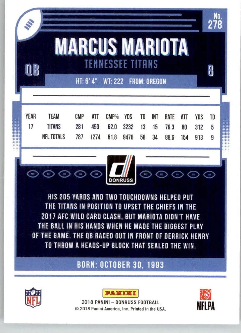 Marcus Mariota - 2018 Donruss - #278 - Football - Football Card Single