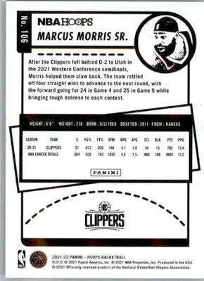 Marcus Morris Sr. - 2021-22 Hoops - #106 - Teal Explosion Basketball - Basketball Card Single