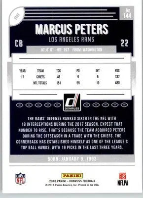 Marcus Peters - 2018 Donruss - #144 - Football - Football Card Single