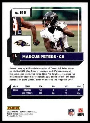 Marcus Peters 2022 Donruss #195 Baltimore Ravens - Football Card Single