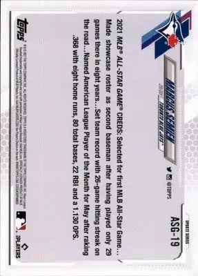 Marcus Semien 2021 Topps Update 2021 MLB All-Stars #ASG-19 Toronto Blue Jays - Baseball Card Single