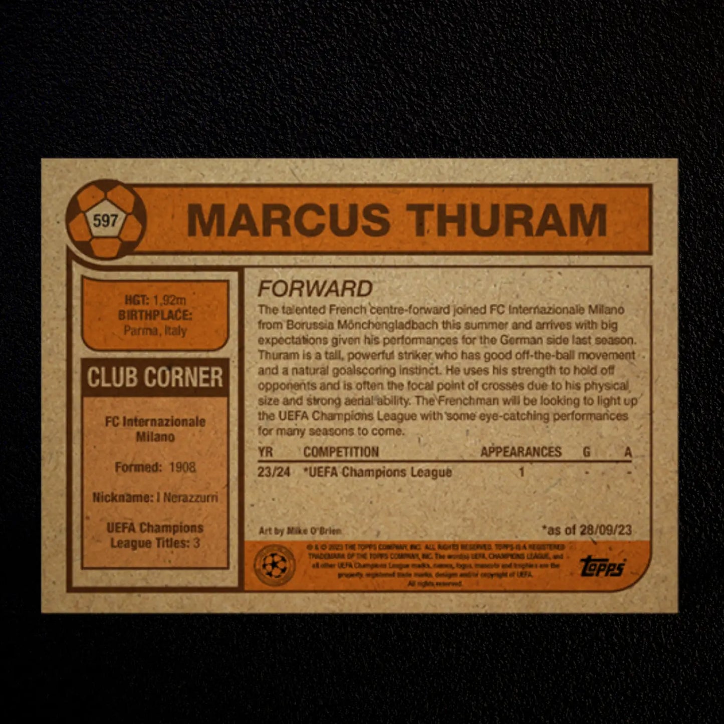 Marcus Thuram Topps UCC Living Card Set #597 Soccer Inter Milan NM-MT