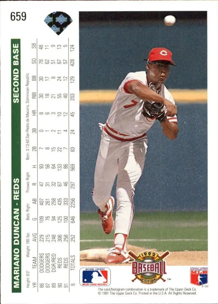 Mariano Duncan 1992 Upper Deck MLB #659 Baseball Card Cincinnati Reds