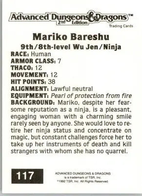 Mariko Bareshu - 1992 TSR Advanced Dungeons & Dragons - #117 - Non_sport - Non-Sports Card Single