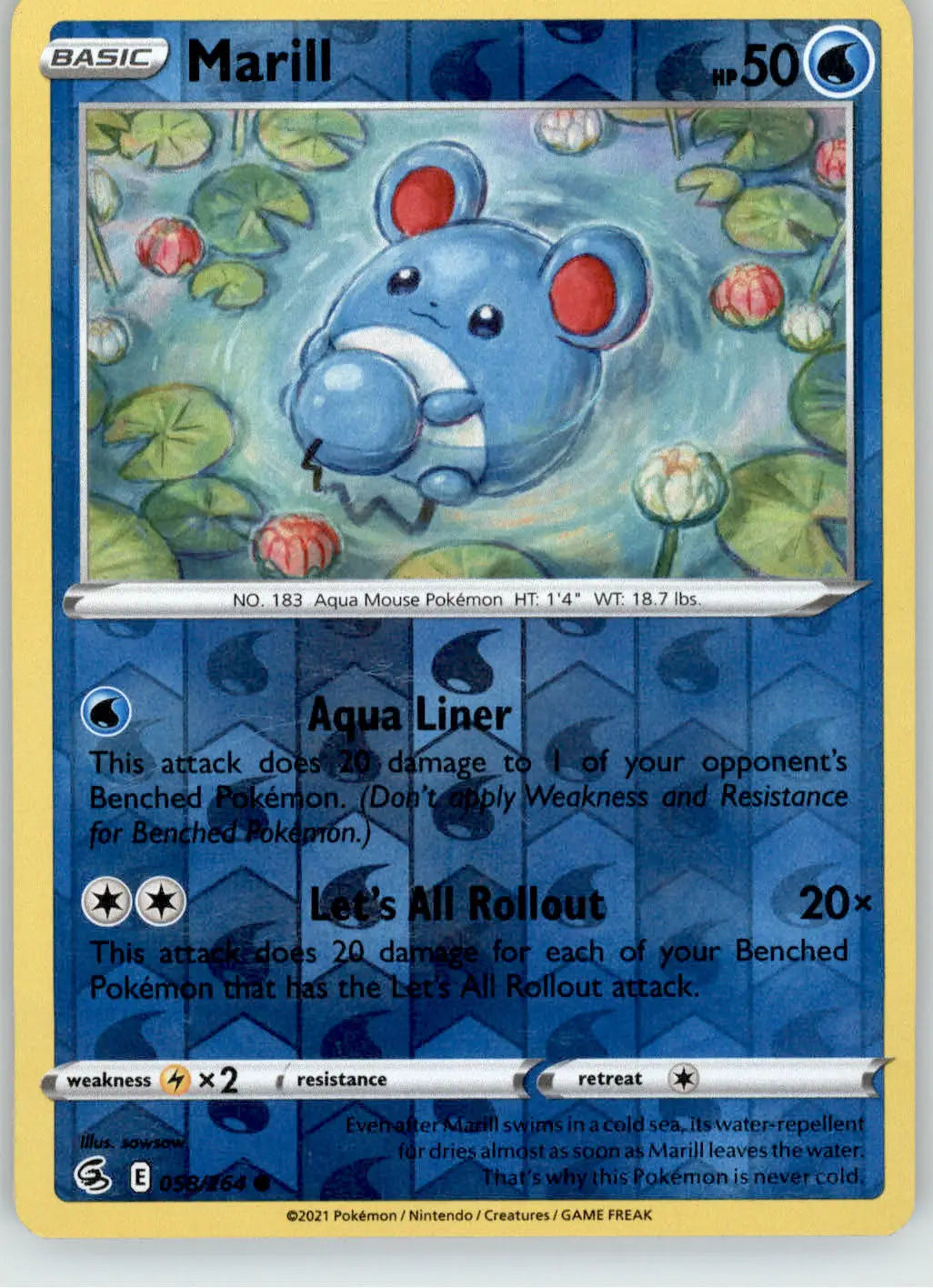 Marill - Fusion Strike - 058/264 - Reverse Holo LP Pokemon - Pokémon Card Single
