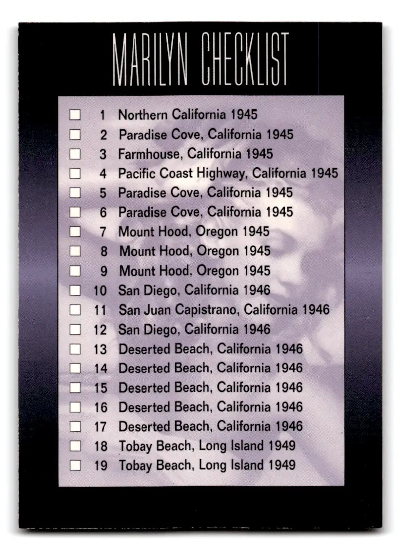 Marilyn Monroe Marilyn Monroe Checklist #Checklist 1 - Other
