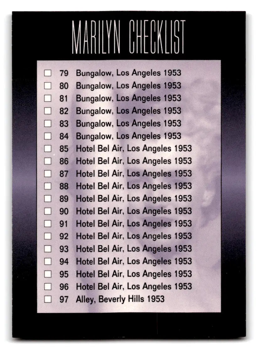 Marilyn Monroe Marilyn Monroe Checklist #Checklist 3 - Other