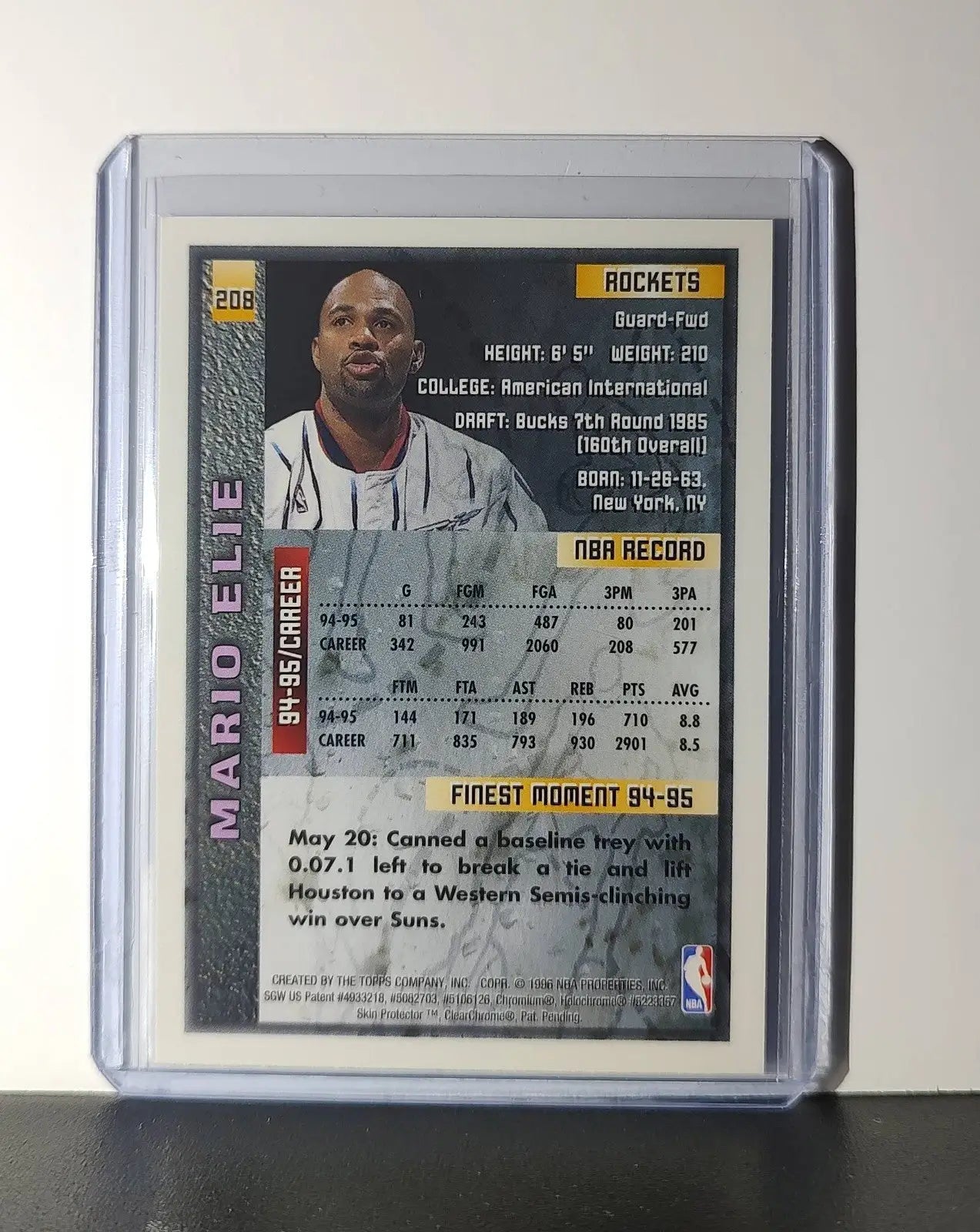 Mario Elie 1995-96 Topps Finest NBA #208 Card Houston Rockets