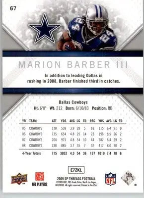 Marion Barber - 2009 SP Threads - #67 - Football - Football Card Single