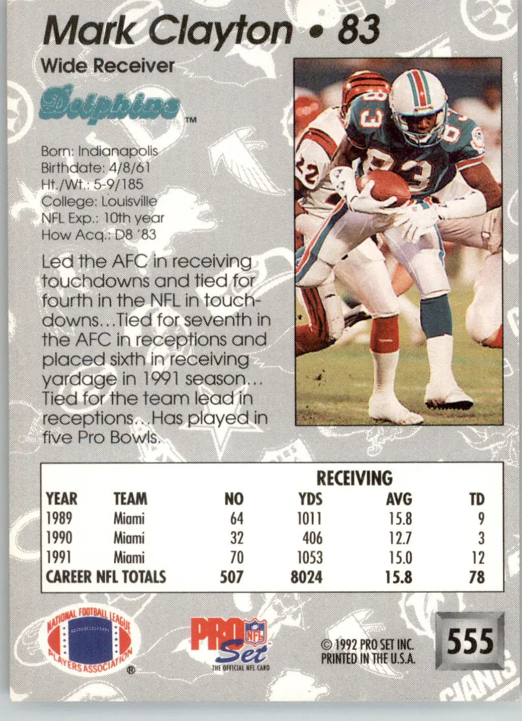 Mark Clayton - 1992 Pro Set - #555 - Football - Football Card Single