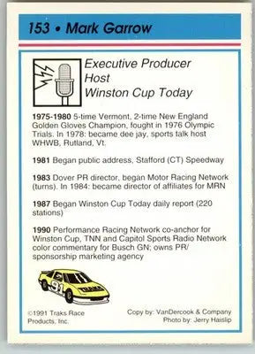 Mark Garrow - 1991 Traks - #153 - RC Racing - Racing Card Single