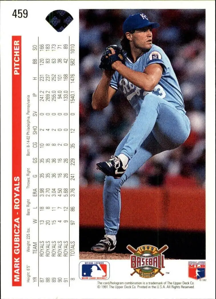 Mark Gubicza 1992 Upper Deck MLB #459 Baseball Card Kansas City Royals - Baseball Card Single