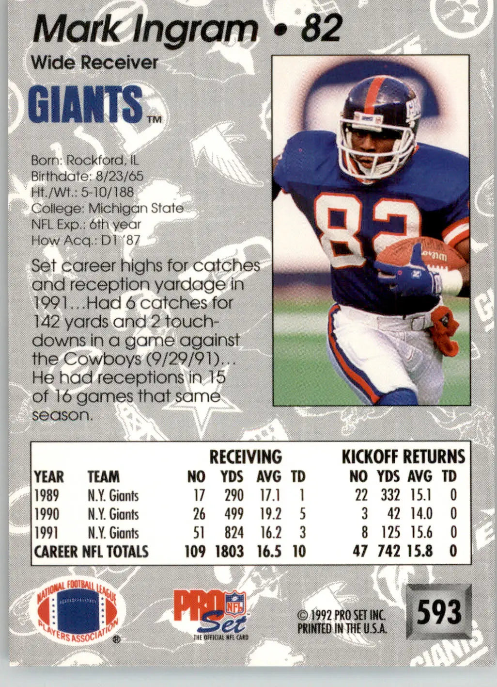 Mark Ingram - 1992 Pro Set - #593 - Football - Football Card Single