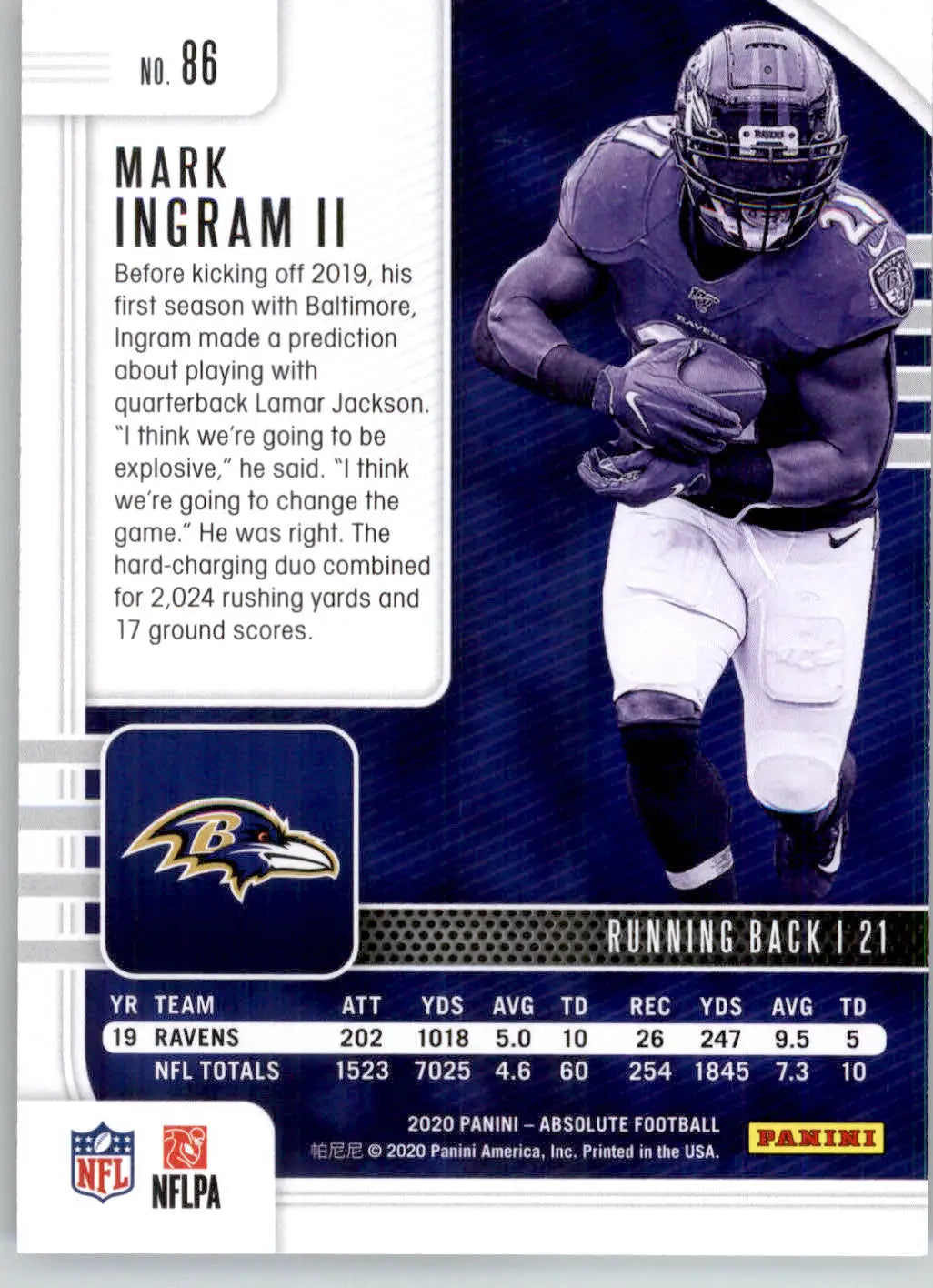 Mark Ingram II - 2020 Panini Absolute - #86 - Retail Football