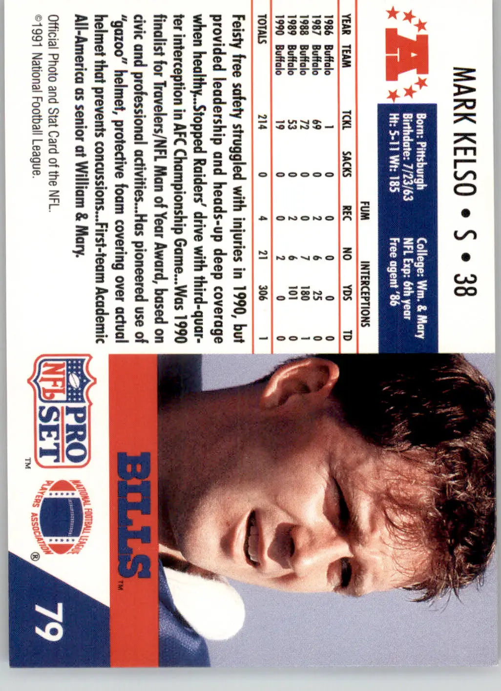 Mark Kelso - 1991 Pro Set - #79 - Football - Football Card Single
