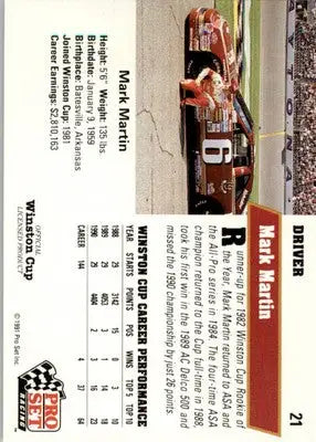 Mark Martin - 1991 Pro Set - #21 - Racing - Racing Card Single