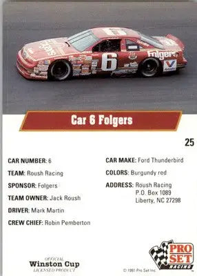 Mark Martin’s Car - 1991 Pro Set - #25 - Racing - Racing Card Single