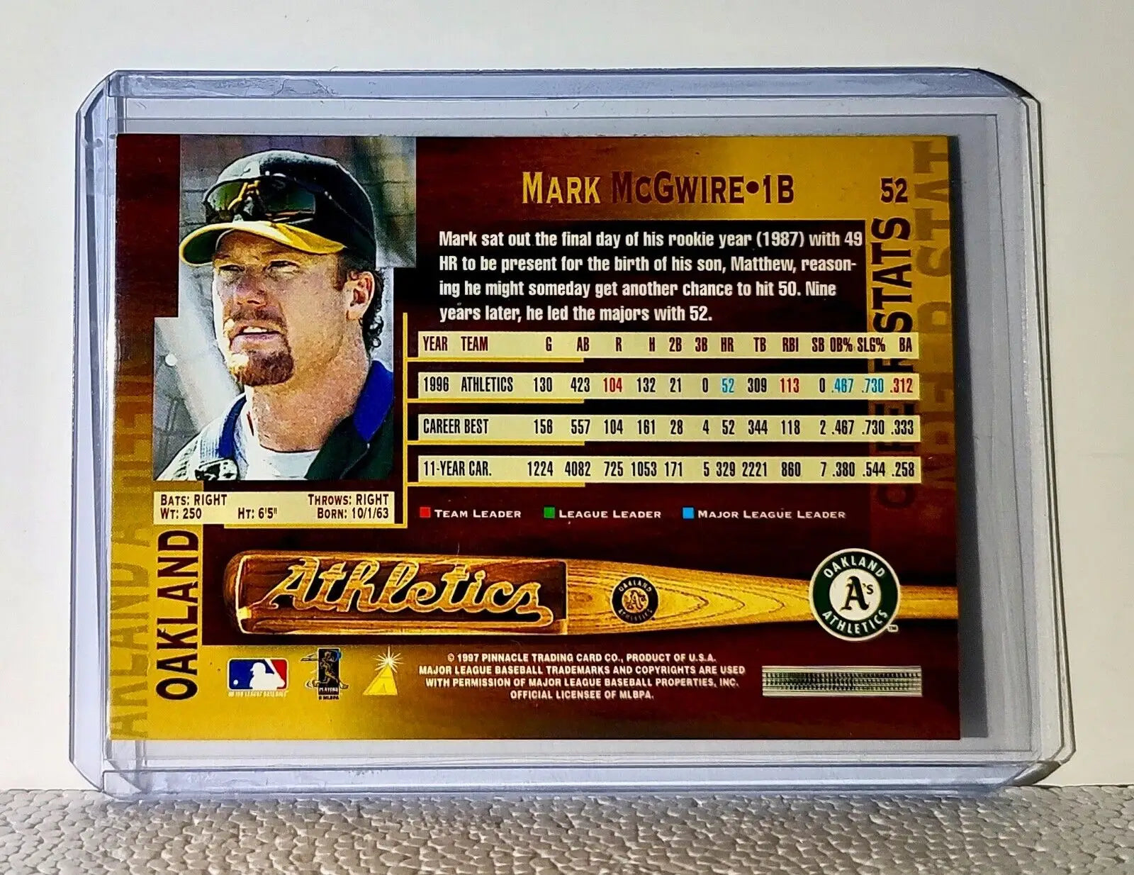 Mark McGwire 1997 Pinnacle MLB #52 Baseball Card Oakland Athletics