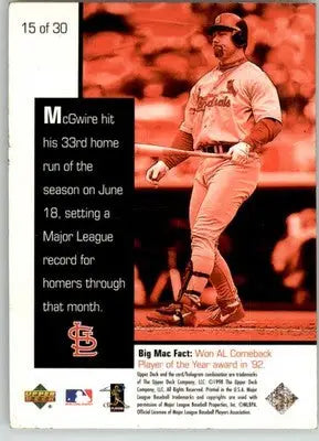Mark McGwire - 1998 Upper Deck Mark McGwire’s Chase for 62 - #15 - Baseball - Baseball Card Single