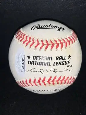 White baseball with red stitching from Mark McGwire Signed Official National League Ball