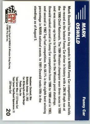 Mark Oswald - 1991 Pro Set NHRA - #20 - Racing - Racing Card Single