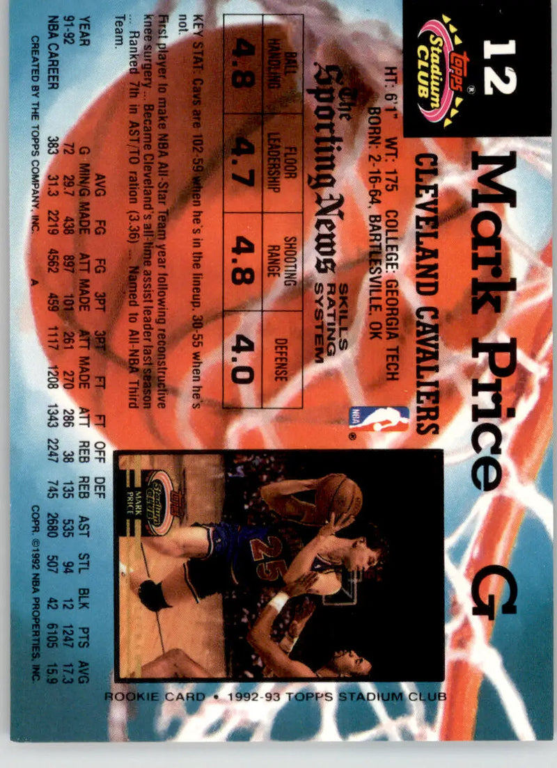 Mark Price - 1992-93 Stadium Club - #12 - Basketball - Basketball Card Single