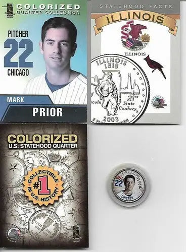 Mark Prior Merrick Mint Colorized U.S. Statehood Quarter Illinois Coin Facts Car - Coins & Currency