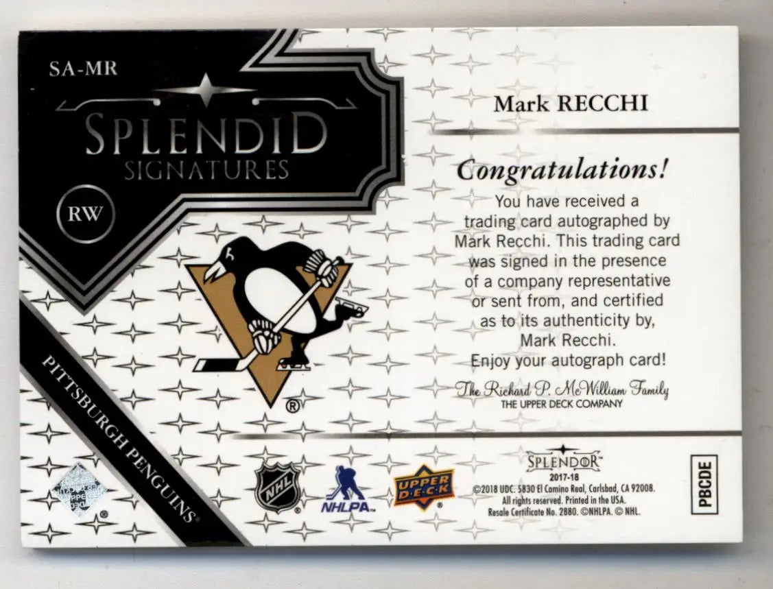 Mark Recchi 2017-18 Splendor Signatures 2/5 - Hockey Card Single