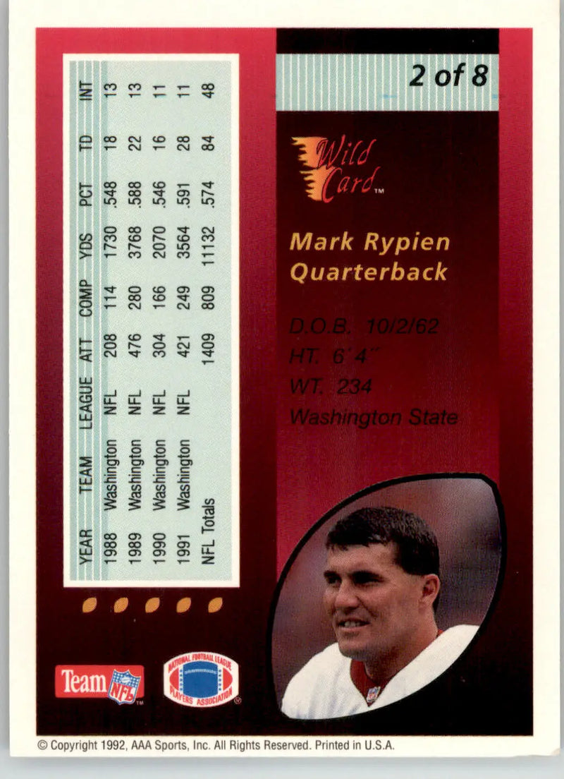 Mark Rypien - 1992 Wild Card - #2 - Pro Picks Football