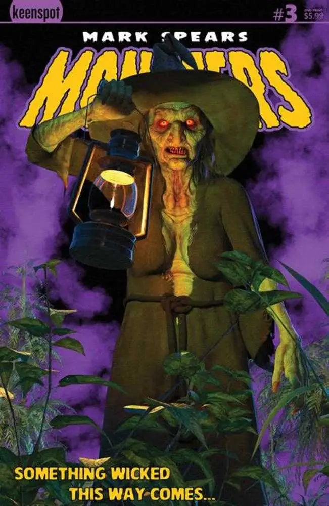 Comic book cover featuring a menacing witch holding a lantern from Mark Spears Monsters third issue