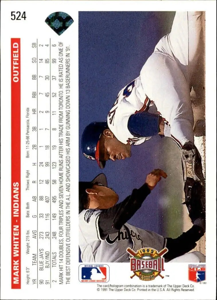 Mark Whiten 1992 Upper Deck MLB #524 Baseball Card Cleveland Indians