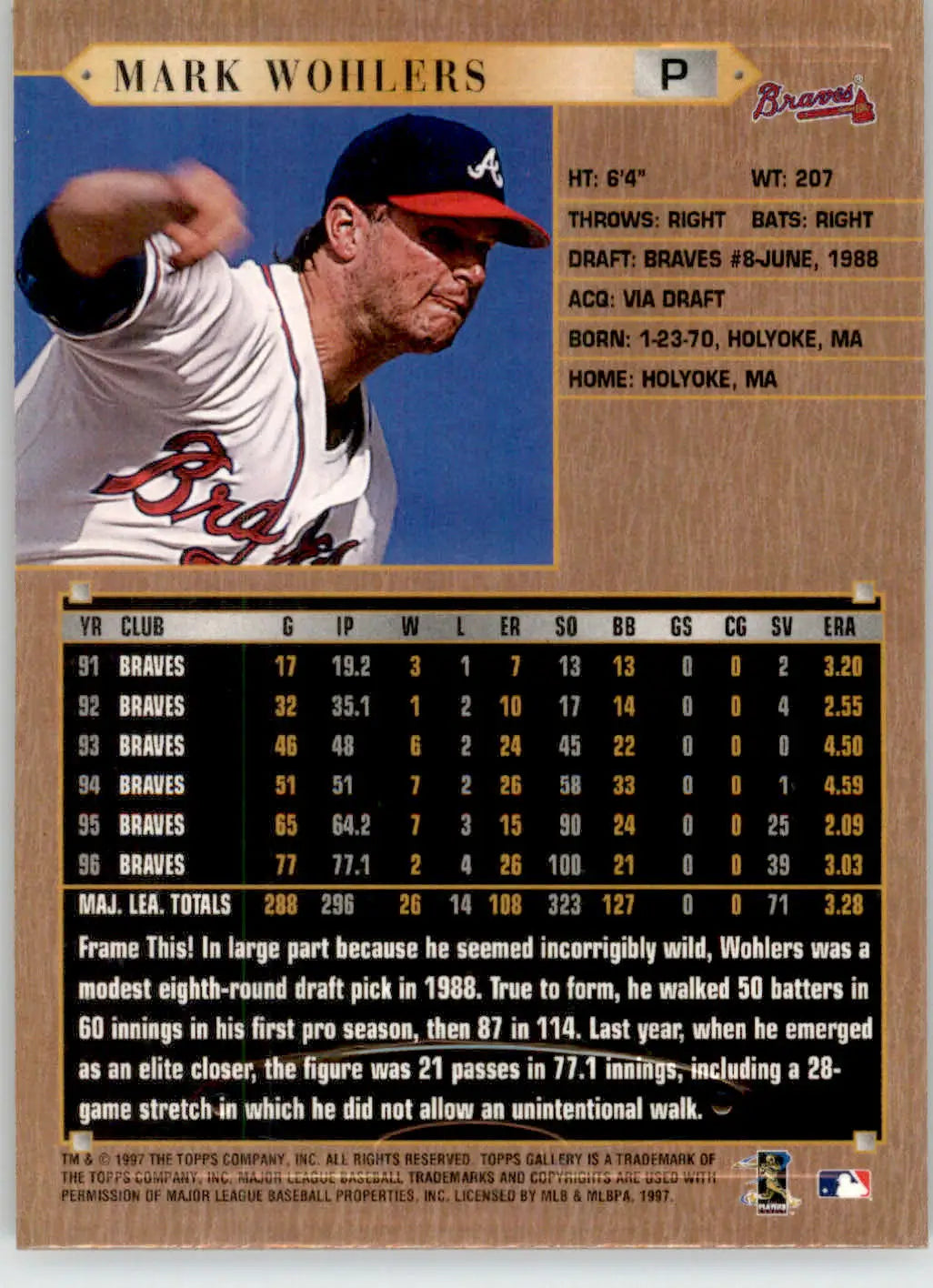 Mark Wohlers - 1997 Topps Gallery - #121 - Baseball - Baseball Card Single
