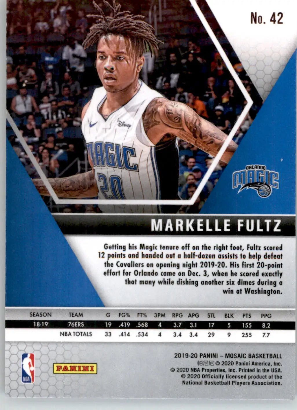 Markelle Fultz - 2019-20 Panini Mosaic - #42 - Basketball - Basketball Card Single