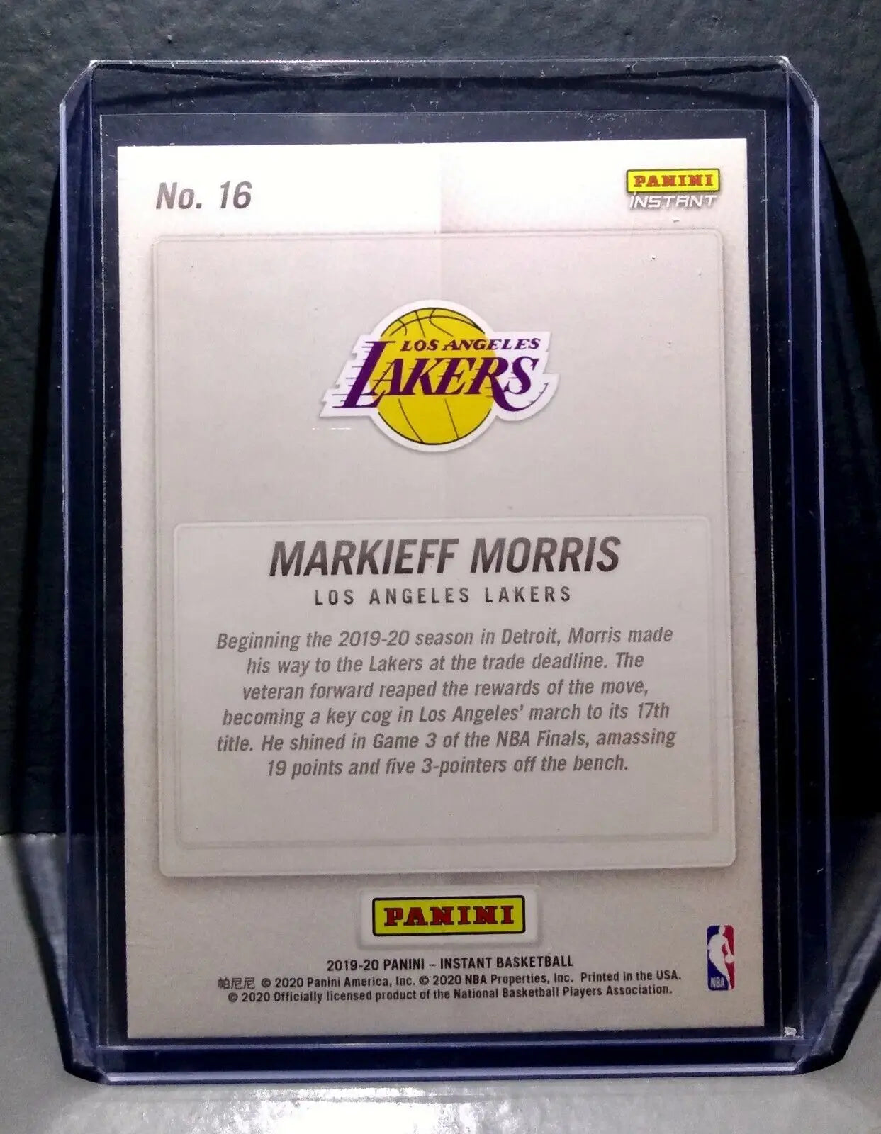 Markieff Morris 2020 Panini LA Lakers NBA Champions #16 Basketball Card - Basketball Card Single