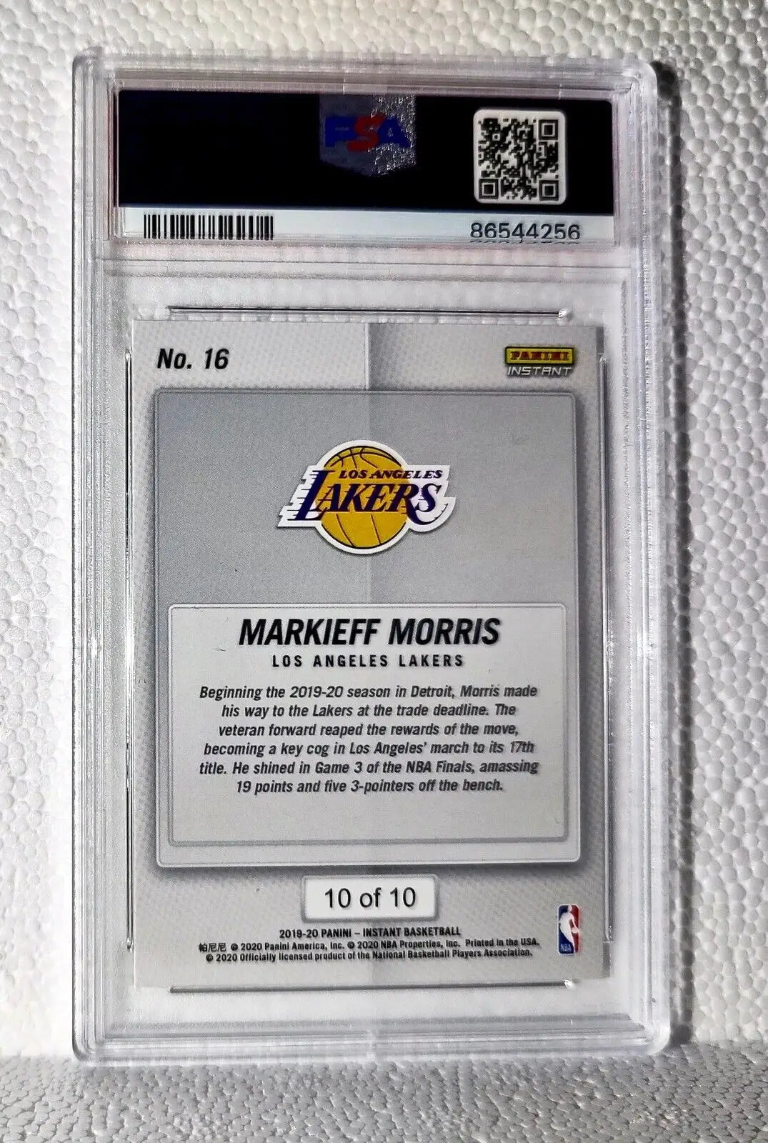 Markieff Morris 2020 Panini Lakers NBA Champions #16 Green Card 10/10 PSA 9 Mint