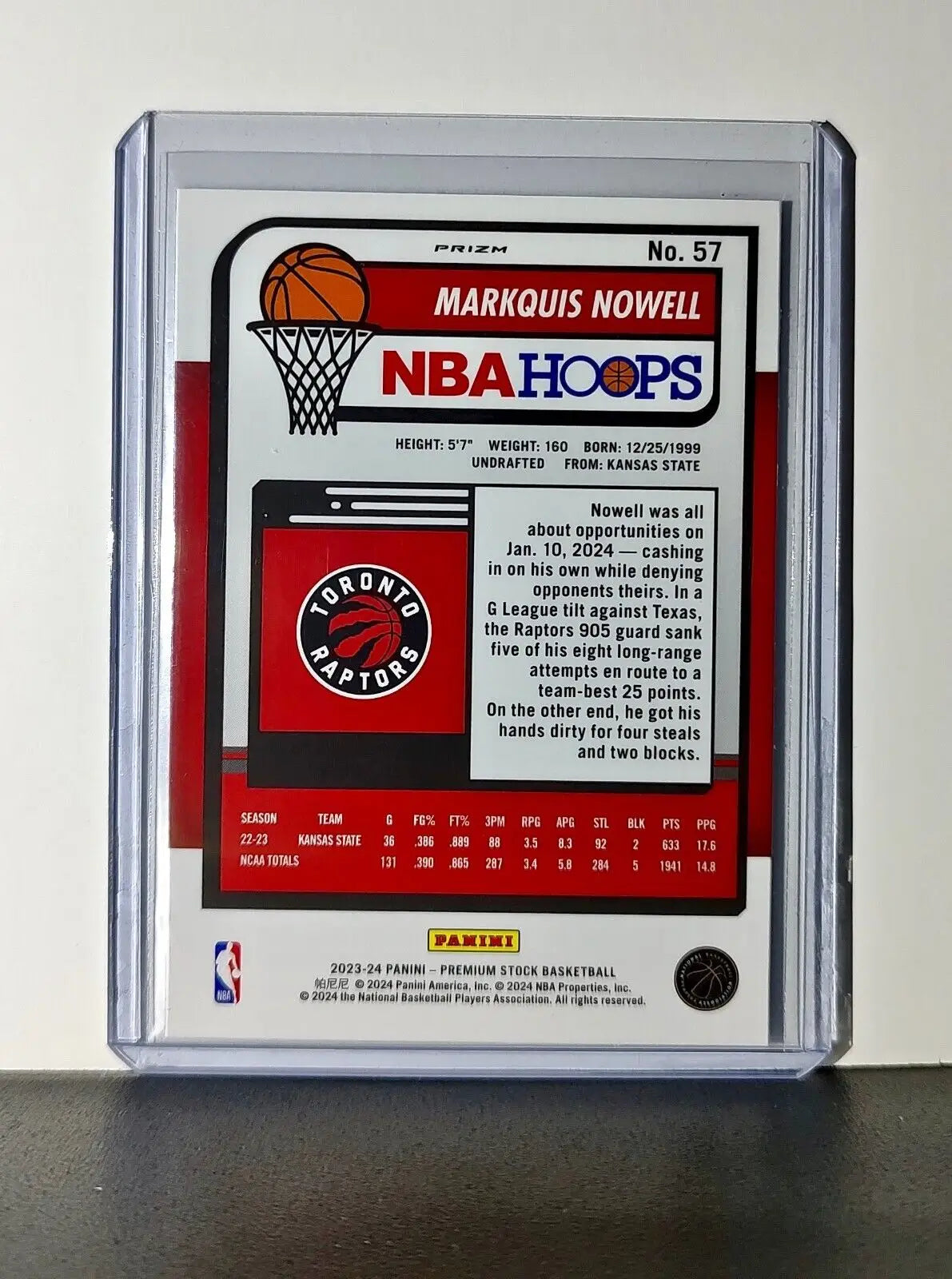 Markquis Nowell 2023-24 Panini Premium NBA Hoops #57 Rookie Pulsar Prizm Raptors